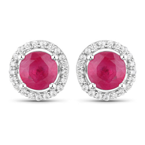 Pendientes de 1,22 quilates de rubí auténtico y diamantes blancos en oro blanco de 14K