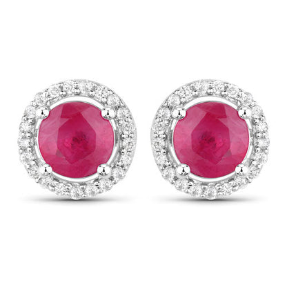 Pendientes de 1,22 quilates de rubí auténtico y diamantes blancos en oro blanco de 14K