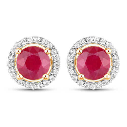 Pendientes de oro amarillo de 14 quilates con rubí auténtico de 1,22 quilates y diamantes blancos