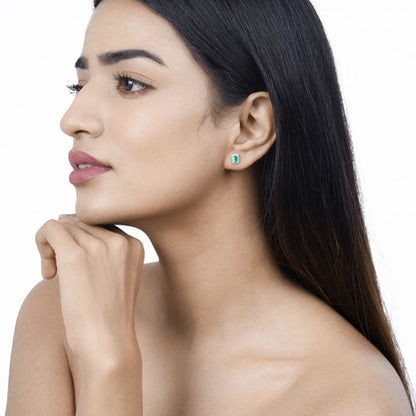Pendientes de oro blanco de 14 quilates con esmeralda zambiana auténtica de 0,91 quilates y diamantes blancos