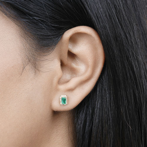 Pendientes de oro amarillo de 14 quilates con esmeraldas auténticas de Zambia de 0,91 quilates y diamantes blancos