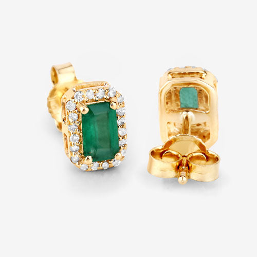 Pendientes de oro amarillo de 14 quilates con esmeraldas auténticas de Zambia de 0,91 quilates y diamantes blancos