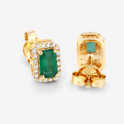 Pendientes de oro amarillo de 14 quilates con esmeraldas auténticas de Zambia de 0,91 quilates y diamantes blancos