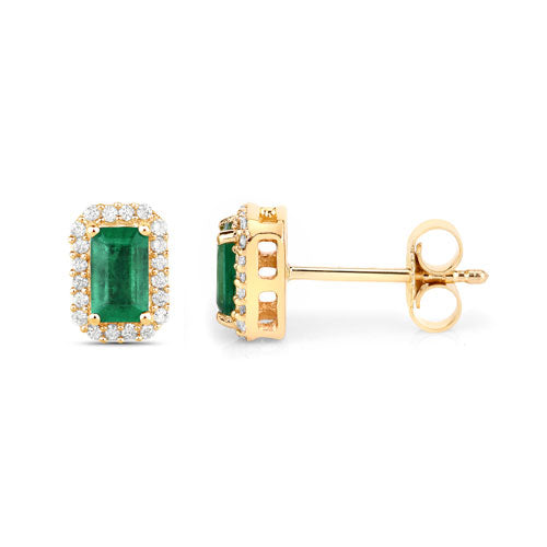 Pendientes de oro amarillo de 14 quilates con esmeraldas auténticas de Zambia de 0,91 quilates y diamantes blancos