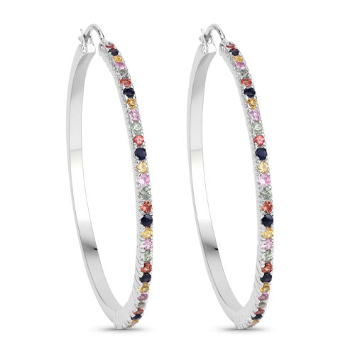 Pendientes de Plata de Ley 925 con Zafiros Multicolor Auténticos de 2,24 Quilates