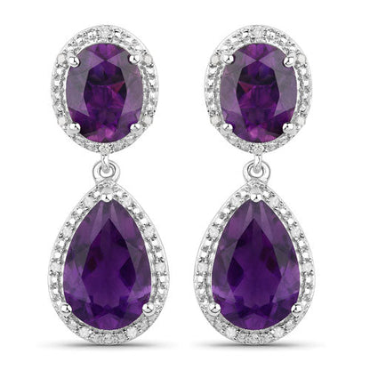 Pendientes de plata de ley .925 con amatista genuina de 8,45 quilates y diamantes blancos