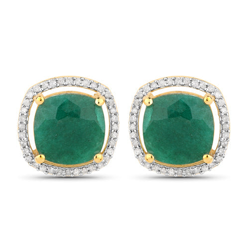 Pendientes de plata de ley .925 con esmeralda teñida de 4,40 quilates y diamantes blancos