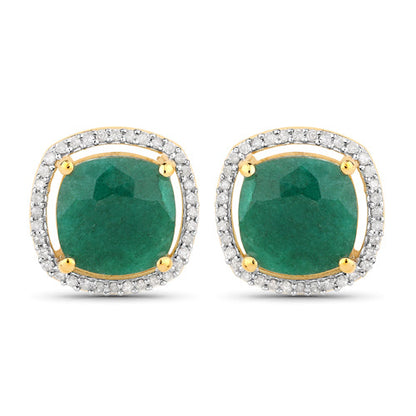 Pendientes de plata de ley .925 con esmeralda teñida de 4,40 quilates y diamantes blancos