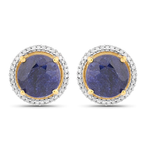 Pendientes de plata de ley .925 con zafiro teñido de 5.20 quilates y diamantes blancos