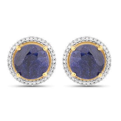 Pendientes de plata de ley .925 con zafiro teñido de 5.20 quilates y diamantes blancos