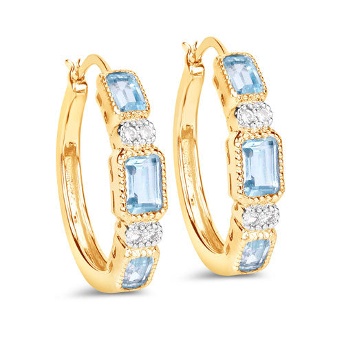 Pendientes de plata de ley .925 con topacio azul genuino de 2.66 quilates y topacio blanco