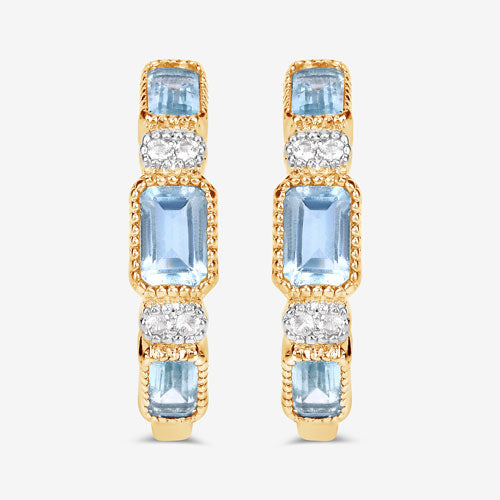 Pendientes de plata de ley .925 con topacio azul genuino de 2.66 quilates y topacio blanco
