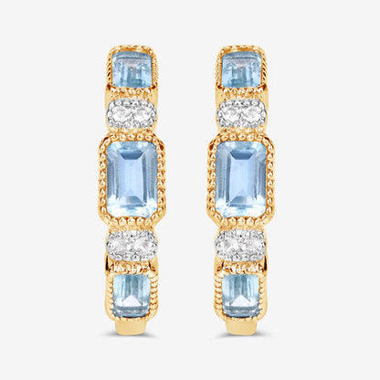 Pendientes de plata de ley .925 con topacio azul genuino de 2.66 quilates y topacio blanco