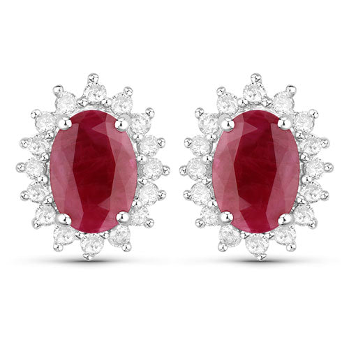Pendientes de 2.02 quilates de Rubí Genuino y Diamantes Blancos en Oro Blanco de 14K