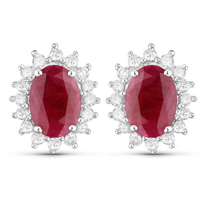Pendientes de 2.02 quilates de Rubí Genuino y Diamantes Blancos en Oro Blanco de 14K