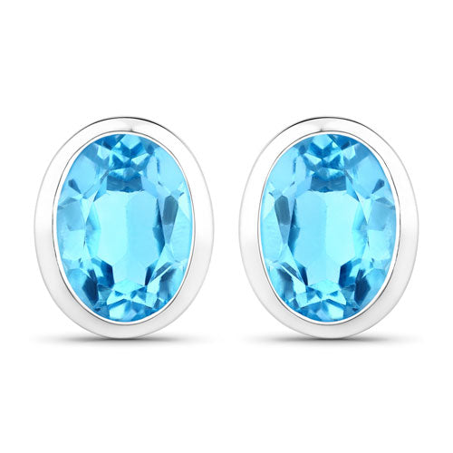 Pendientes de plata de ley .925 con topacio azul suizo auténtico de 4,00 quilates