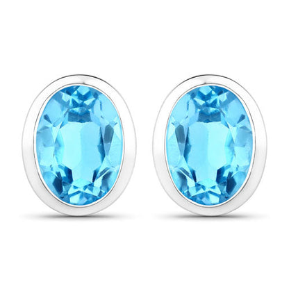 Pendientes de plata de ley .925 con topacio azul suizo auténtico de 4,00 quilates