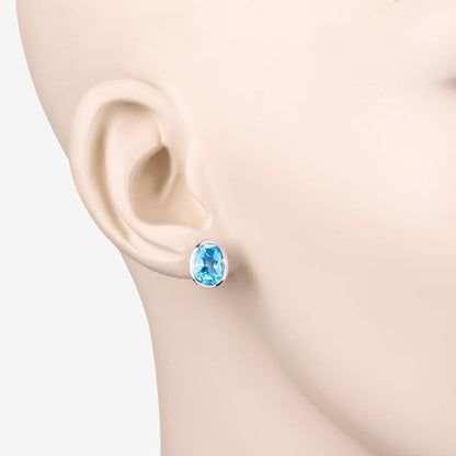 Pendientes de plata de ley .925 con topacio azul suizo auténtico de 4,00 quilates