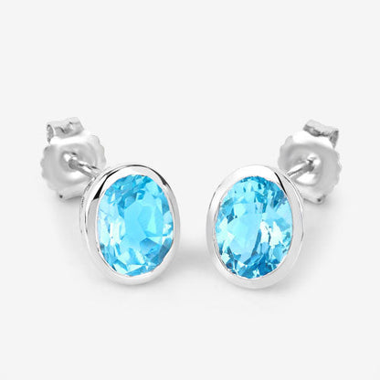 Pendientes de plata de ley .925 con topacio azul suizo auténtico de 4,00 quilates
