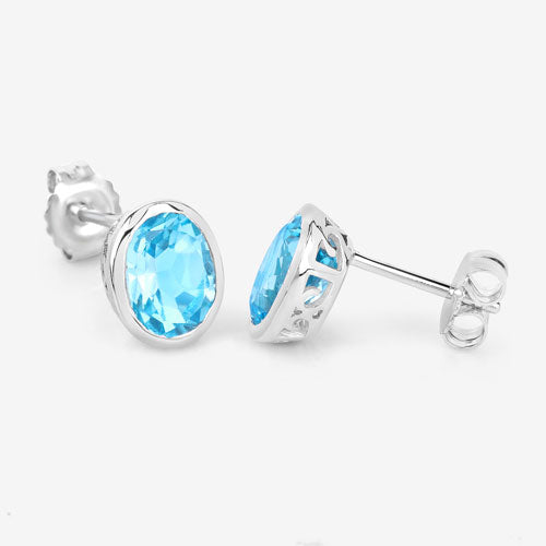 Pendientes de plata de ley .925 con topacio azul suizo auténtico de 4,00 quilates