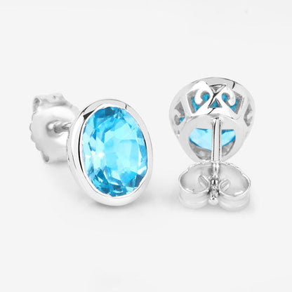 Pendientes de plata de ley .925 con topacio azul suizo auténtico de 4,00 quilates