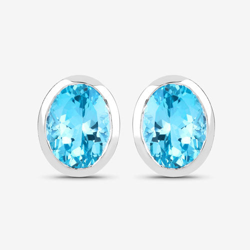 Pendientes de plata de ley .925 con topacio azul suizo auténtico de 4,00 quilates
