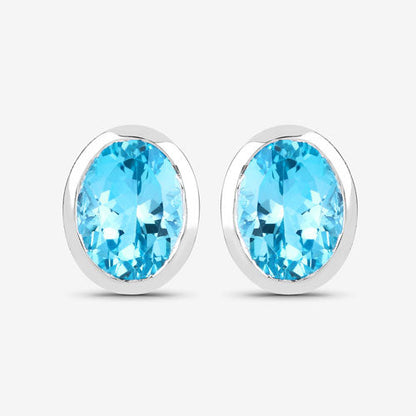 Pendientes de plata de ley .925 con topacio azul suizo auténtico de 4,00 quilates