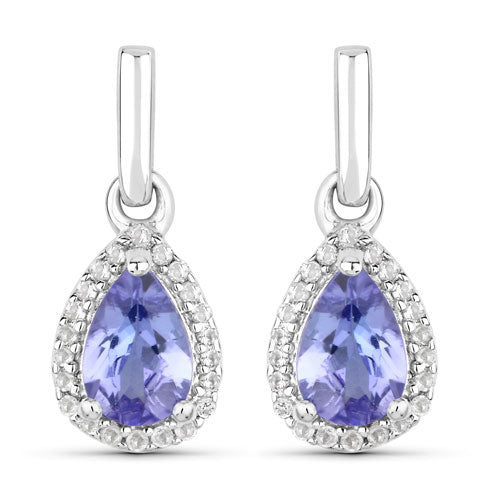Aretes de tanzanita auténtica de 0,85 quilates y topacio blanco de plata de ley 925