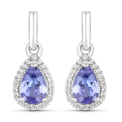 Aretes de tanzanita auténtica de 0,85 quilates y topacio blanco de plata de ley 925