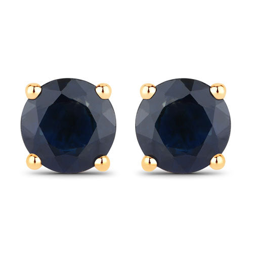 Pendientes de oro amarillo de 14 quilates con zafiro azul auténtico de 1,70 quilates