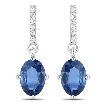 Aretes de 1,95 quilates de zafiro azul genuino y diamante blanco en oro blanco de 14K