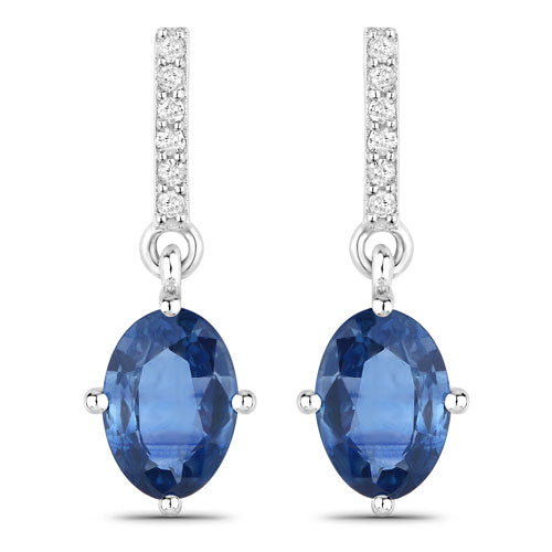 Aretes de 1,95 quilates de zafiro azul genuino y diamante blanco en oro blanco de 14K