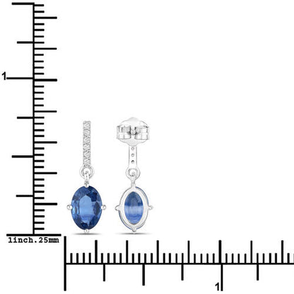 Aretes de 1,95 quilates de zafiro azul genuino y diamante blanco en oro blanco de 14K
