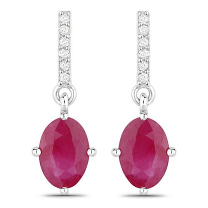 Pendientes de oro blanco de 10K con rubí auténtico de 1.75 quilates y diamantes blancos