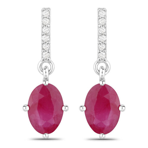 Pendientes de oro blanco de 10K con rubí auténtico de 1.75 quilates y diamantes blancos