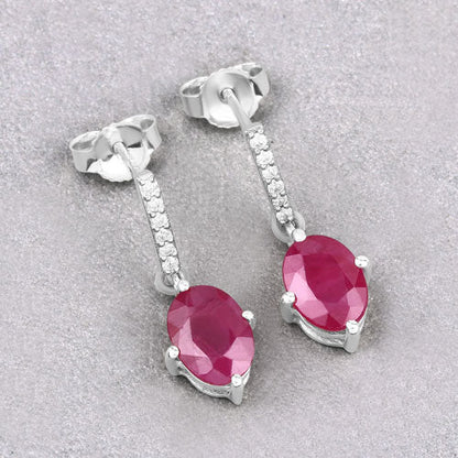 Pendientes de oro blanco de 10K con rubí auténtico de 1.75 quilates y diamantes blancos