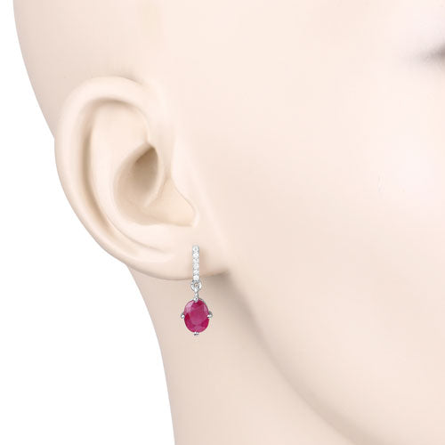 Pendientes de oro blanco de 10K con rubí auténtico de 1.75 quilates y diamantes blancos