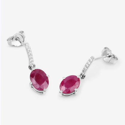 Pendientes de oro blanco de 10K con rubí auténtico de 1.75 quilates y diamantes blancos