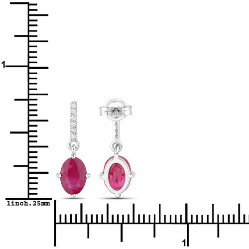 Pendientes de oro blanco de 10K con rubí auténtico de 1.75 quilates y diamantes blancos