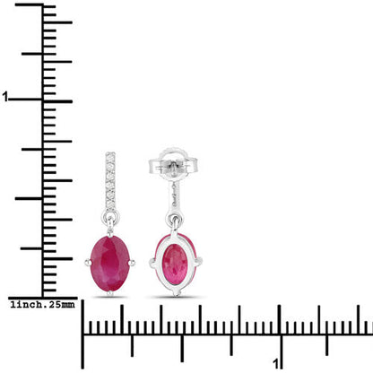 Pendientes de oro blanco de 10K con rubí auténtico de 1.75 quilates y diamantes blancos