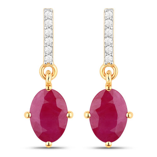 Pendientes de oro amarillo de 10K con rubí auténtico de 1,75 quilates y diamantes blancos