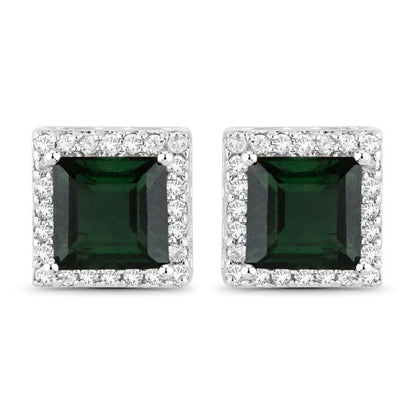 Pendientes de oro blanco de 14 quilates con turmalina verde genuina de 1,55 quilates y diamantes blancos