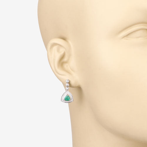 Pendientes de oro blanco de 14 quilates con esmeralda zambiana auténtica de 1.39 quilates y diamantes blancos