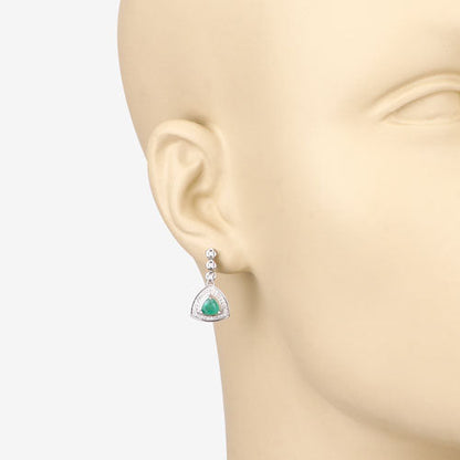 Pendientes de oro blanco de 14 quilates con esmeralda zambiana auténtica de 1.39 quilates y diamantes blancos