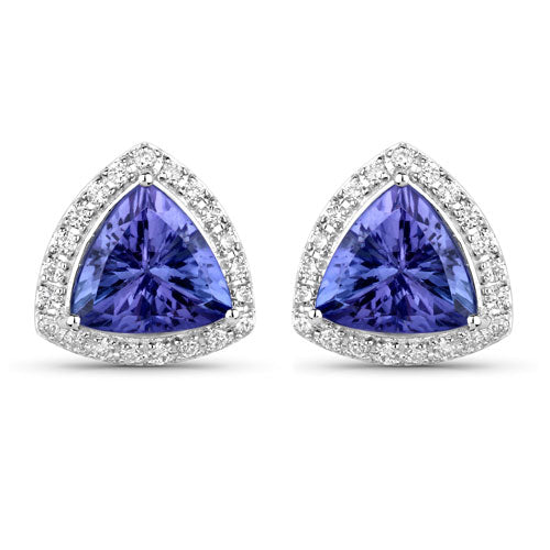 Pendientes de 3.82 quilates de tanzanita genuina y diamante blanco en oro blanco de 14K