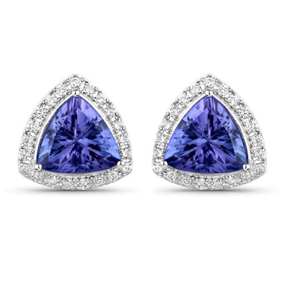 Pendientes de 3.82 quilates de tanzanita genuina y diamante blanco en oro blanco de 14K