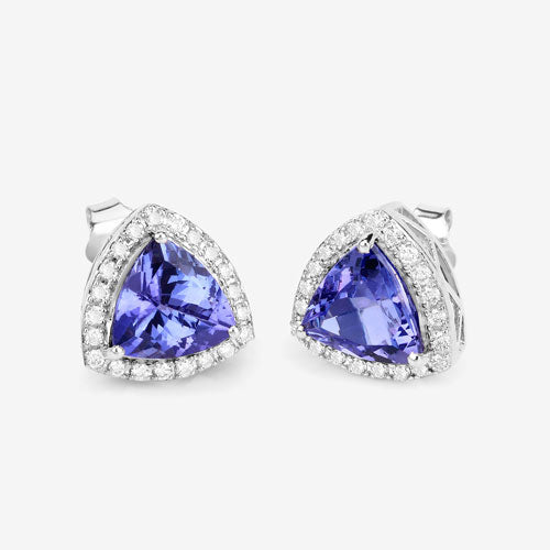 Pendientes de 3.82 quilates de tanzanita genuina y diamante blanco en oro blanco de 14K