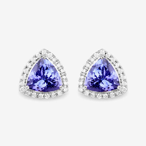 Pendientes de 3.82 quilates de tanzanita genuina y diamante blanco en oro blanco de 14K