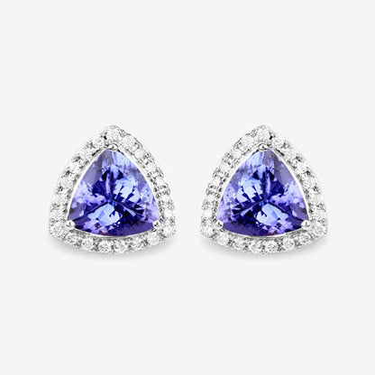 Pendientes de 3.82 quilates de tanzanita genuina y diamante blanco en oro blanco de 14K