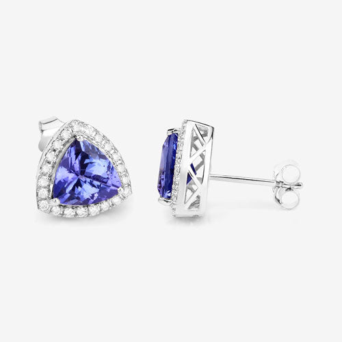 Pendientes de 3.82 quilates de tanzanita genuina y diamante blanco en oro blanco de 14K